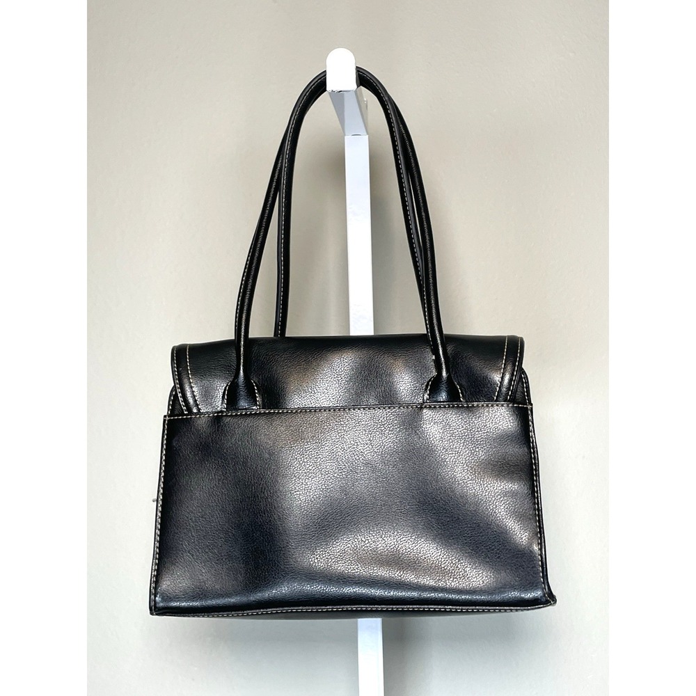 Liz Claiborne Double Top Handle Black Leather Handbag Purse Satchel Red‎ Zipper - Picture 2 of 15